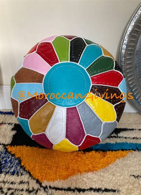 stuffed Moroccan Handcrafted Multi-Colour Leather Pouffe/Pouf Floor Cushions Footstool Berber Pouf Ottoman - image 1