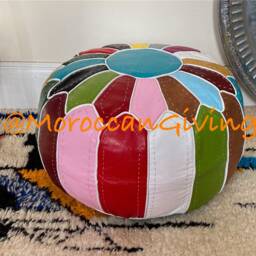 stuffed Moroccan Handcrafted Multi-Colour Leather Pouffe/Pouf Floor Cushions Footstool Berber Pouf Ottoman - thumbnail 2
