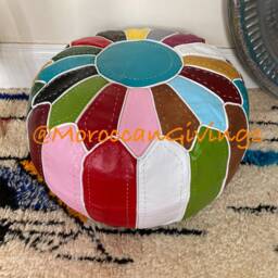 stuffed Moroccan Handcrafted Multi-Colour Leather Pouffe/Pouf Floor Cushions Footstool Berber Pouf Ottoman - thumbnail 3