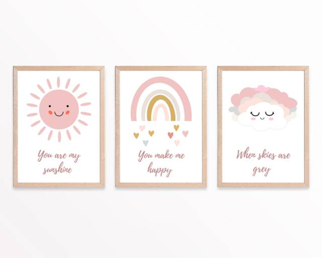 Sunshine Rainbow Nursery Prints Baby Girl Bedroom Wall Art - image 1