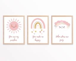 Sunshine Rainbow Nursery Prints Baby Girl Bedroom Wall Art - thumbnail 1