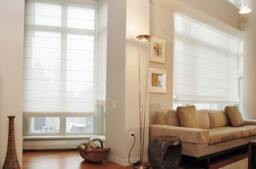 Faux Linen Flat Roman Shade, Sheer White Custom Window Treatment - thumbnail 1