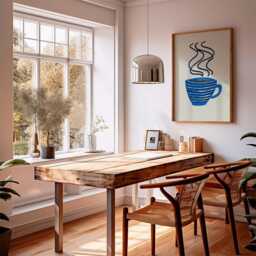 Minimalist Coffee Cup Poster, Modern Blue Line Art Print, Scandinavian Kitchen Wall Decor, Simple Illustration - thumbnail 3