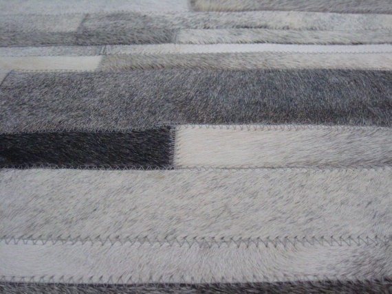 Cowhide Patchwork Rug Raw Leather Argentina - Free Shipping Model Cordoba Mix Of Ligth Grey, Dark Whites & Cream 8' X 10' - image 1