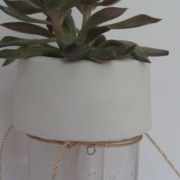 Upcycled Minimalist Custom Intitial Wine Bottle Cement Gold Rope Hanging Planter Self-Watering - thumbnail 3