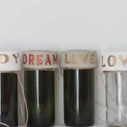 Upcycled Minimalist Custom Intitial Wine Bottle Cement Gold Rope Hanging Planter Self-Watering - thumbnail 4