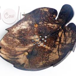 Hand Carved Coconut Shell Leaf Soap Dish, Eco Friendly Bathroom Holder - thumbnail 2