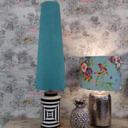 70cm Tall Teal Blue Slim Cone Lampshade in Velvet Conical Fat Lamp Shade - thumbnail 3