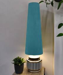 70cm Tall Teal Blue Slim Cone Lampshade in Velvet Conical Fat Lamp Shade