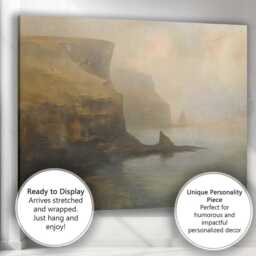 Serene Coastal Cliffs Seascape Neutral Toned Landscape Canvas Wall Art Print Decor Picture Ready To Hang - thumbnail 3