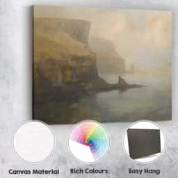 Serene Coastal Cliffs Seascape Neutral Toned Landscape Canvas Wall Art Print Decor Picture Ready To Hang - thumbnail 2