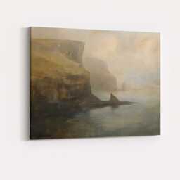 Serene Coastal Cliffs Seascape Neutral Toned Landscape Canvas Wall Art Print Decor Picture Ready To Hang - thumbnail 4