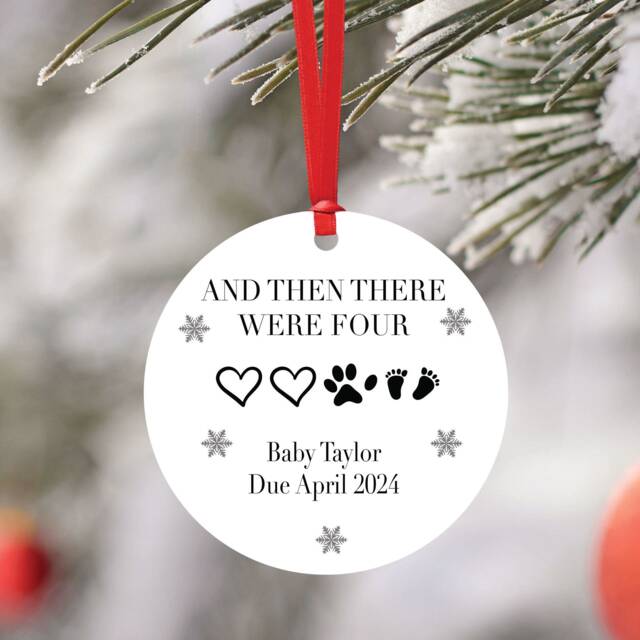 And Then There Were 4 Christmas Preganacy Announcement Bauble - Baby Due Tree Decoration Bumps First Grandparents To Be Gift - image 1