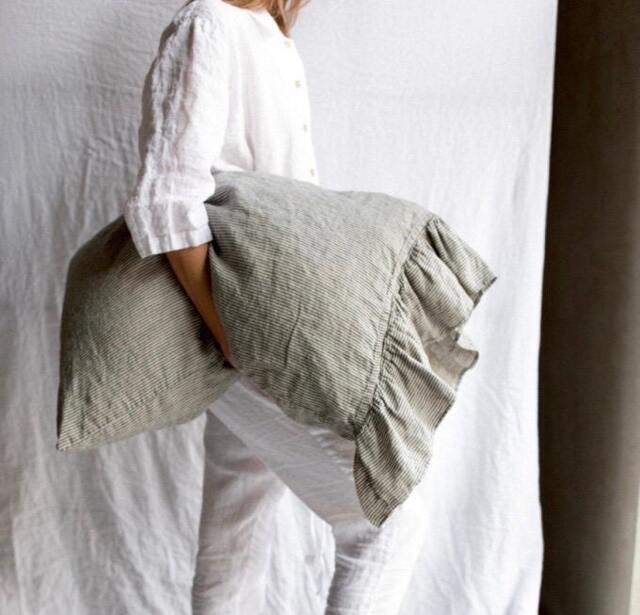 Linen Pillowcase With Ruffles , Shabby Chic Linen Pillow Cover. Queen King, Standard Size . Euroshams. Mooshop - image 1