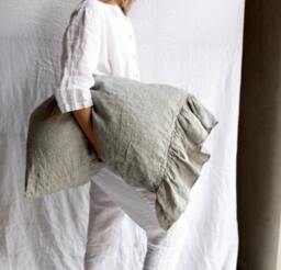 Linen Pillowcase With Ruffles , Shabby Chic Linen Pillow Cover. Queen King, Standard Size . Euroshams. Mooshop - thumbnail 1