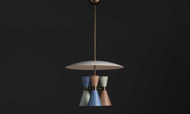 Mid Century Modern Brass Pendant Light - Stilnovo Inspired, Multicolor - image 1