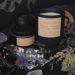 Lavender Menace/4 Oz. Soy Travel Tin Candle Lavender, Clary Sage, Woodsmoke, Leather, Allspice 25 Hrs. Handmade - thumbnail 2