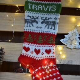 Hand Knitted Christmas Stocking, Home Decor, Personalized Christams Stocking With Deers - thumbnail 2