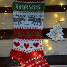 Hand Knitted Christmas Stocking, Home Decor, Personalized Christams Stocking With Deers - thumbnail 3