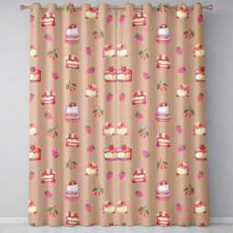 Cute Strawberry Cherry Cake Dessert Beige Background Seamless Pattern Readymade Eyelet Ring Top Thermal 100% Blackout Curtains - thumbnail 2