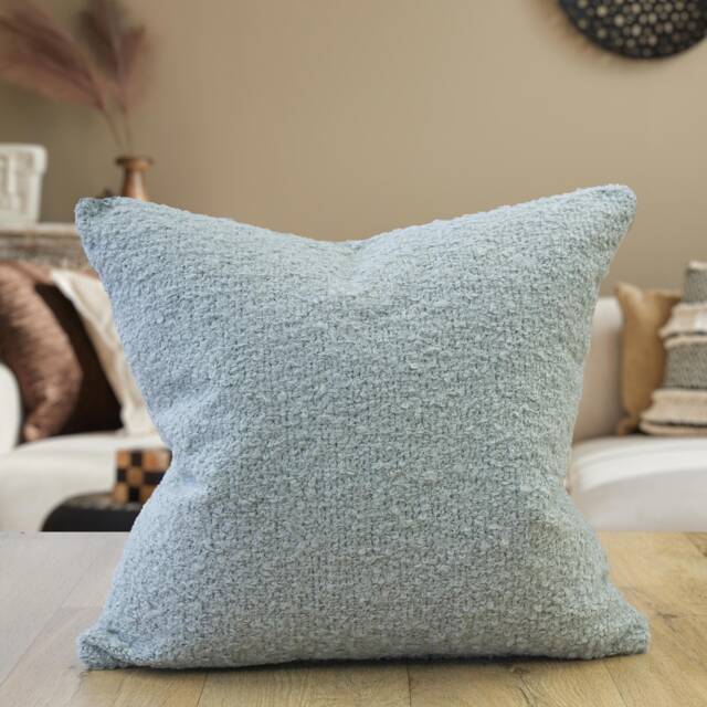 Textured Teddy Bear Boucle Cushion in Duck Egg Blue. Luxury & Soft To The Touch Material. 17x17 - image 1