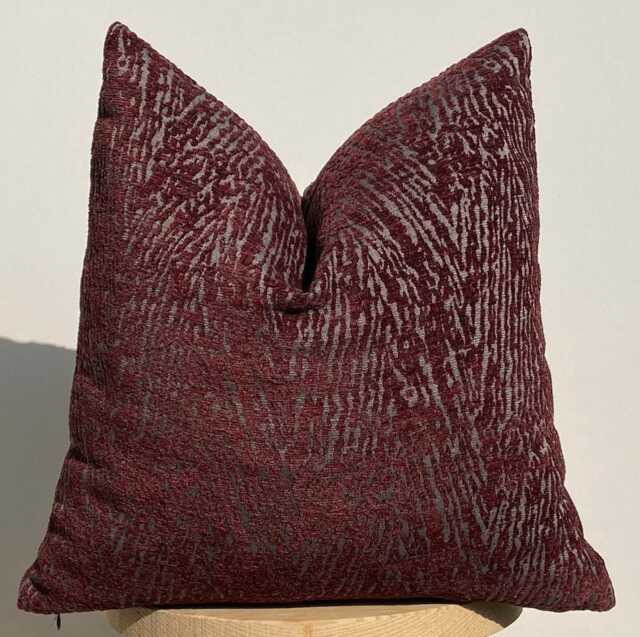 Burgundy Chenille Pillow Cover, Abstract Pattern Throw Pillow, Decorative Cushion - image 1