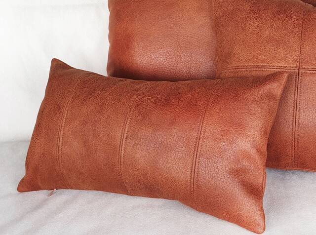 Terracotta Faux Leather Lumbar Pillow Cover 4-Piece Design - 12''x24'' - image 1
