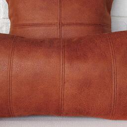 Terracotta Faux Leather Lumbar Pillow Cover 4-Piece Design - 12''x24'' - thumbnail 2