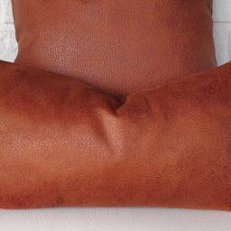 Terracotta Faux Leather Lumbar Pillow Cover 4-Piece Design - 12''x24'' - thumbnail 3