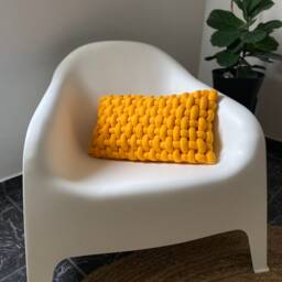 Modern Handwoven Pillowcase, Yellow 3D Texture Pillow, Rectangular Chunky Lumbar Cushion, Maximalist Home Decor - thumbnail 3