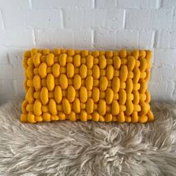 Modern Handwoven Pillowcase, Yellow 3D Texture Pillow, Rectangular Chunky Lumbar Cushion, Maximalist Home Decor - thumbnail 2