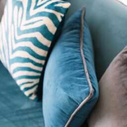 Blue Velvet Pillow Cover - With Anthracite Corded Edge - thumbnail 2