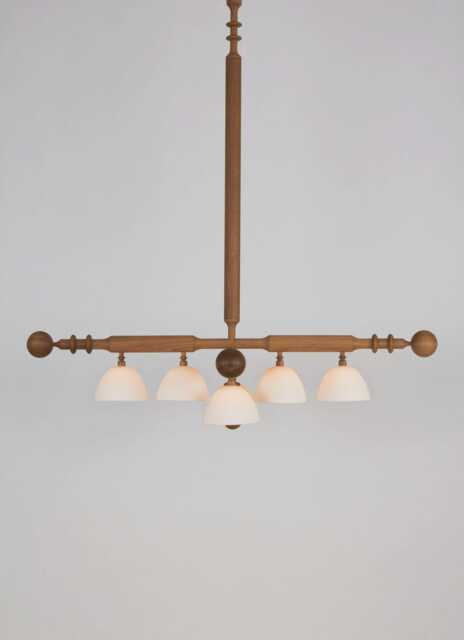 1950S Mid-Century Modern Wooden Chandelier - 4-Arm Pendant Ceiling Fixture With Frosted Glass Shades, Italian Sputnik Style Lighting - image 1