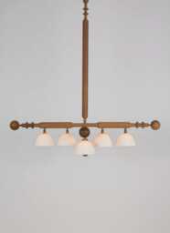 1950S Mid-Century Modern Wooden Chandelier - 4-Arm Pendant Ceiling Fixture With Frosted Glass Shades, Italian Sputnik Style Lighting - thumbnail 1