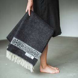 Latvian Wool Throw Blanket, Nordic Geometric Design, Warm Cozy Blanket - thumbnail 1