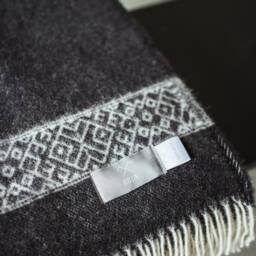 Latvian Wool Throw Blanket, Nordic Geometric Design, Warm Cozy Blanket - thumbnail 2