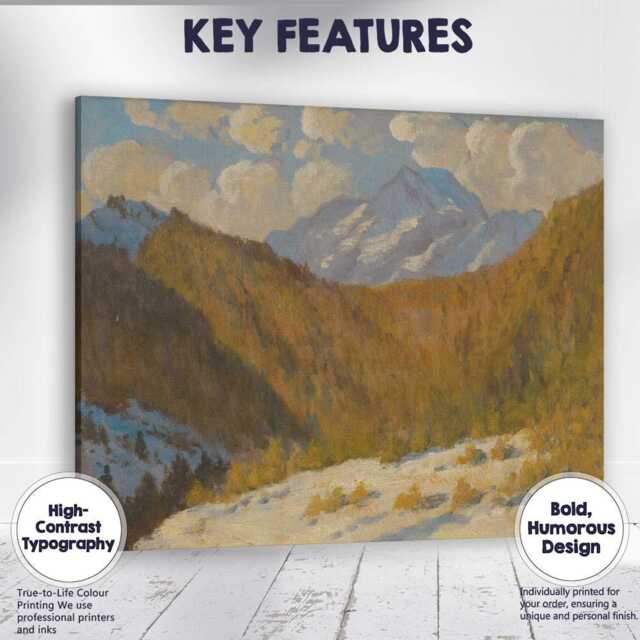 Autumn Mountain Valley Snow Peak Landscape Oil Painting Canvas Wall Art Print Decor Picture Ready To Hang - image 1