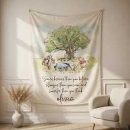 Personalized Winnie The Pooh Wall Tapestry, Nursery Decor, Custom Name Blanket, Baby Room Hanging, Quote Tapestry - thumbnail 2