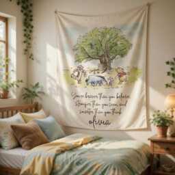 Personalized Winnie The Pooh Wall Tapestry, Nursery Decor, Custom Name Blanket, Baby Room Hanging, Quote Tapestry - thumbnail 3
