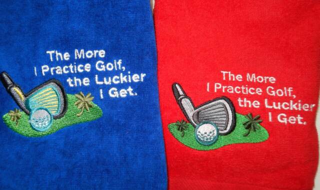 Embroidered Golf Towel Red For Man Or Women With Cute Saying - image 1