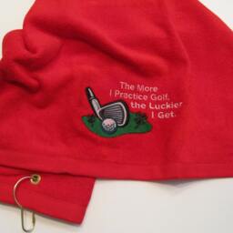 Embroidered Golf Towel Red For Man Or Women With Cute Saying - thumbnail 4