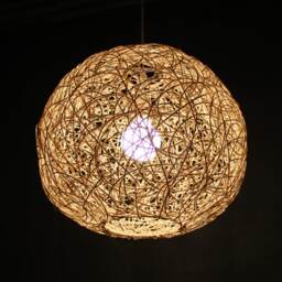 Handwoven Rattan Pendant Light, White Sphere Lamp Fixture - thumbnail 2