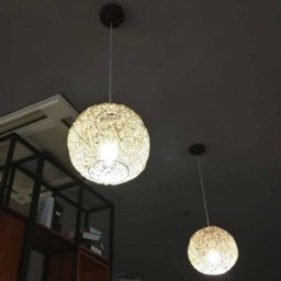 Handwoven Rattan Pendant Light, White Sphere Lamp Fixture - thumbnail 3
