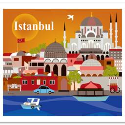 Istanbul Skyline Art Print, Turkish Art, Turkey Travel Poster, Horizontal Print, Gift, Canvas Style E8-O-Ist - thumbnail 3