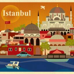Istanbul Skyline Art Print, Turkish Art, Turkey Travel Poster, Horizontal Print, Gift, Canvas Style E8-O-Ist - thumbnail 2