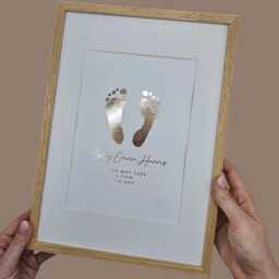 Personalised Baby Hand & Footprint Foil Print, New Keepsake Gift, Birth Announcement Free Ink Kit, Nursery Wall Art, Foot - thumbnail 1