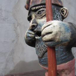 Ceramic Garden Gnome With A Hand Carved Wood Shovel - thumbnail 4