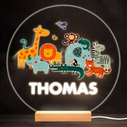 Safari Jungle Animals Colourful Round Personalised Gift Lamp Night Light - Bedroom - thumbnail 1