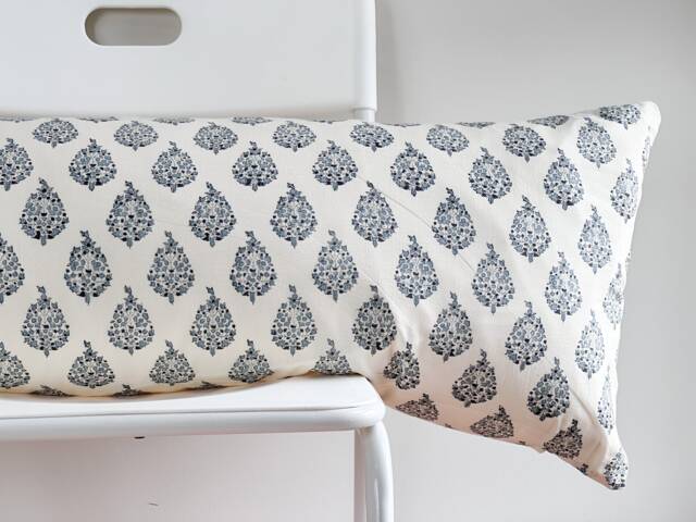 Lumbar Pillow, Block Print Floral Boho Botanical Farmhouse Decor - image 1