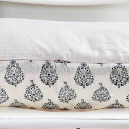 Lumbar Pillow, Block Print Floral Boho Botanical Farmhouse Decor - thumbnail 3